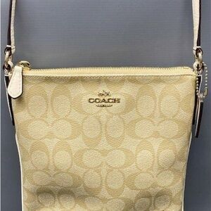 Coach Signature Canvas Leather Crossbody Bag in Light Gold/Cream